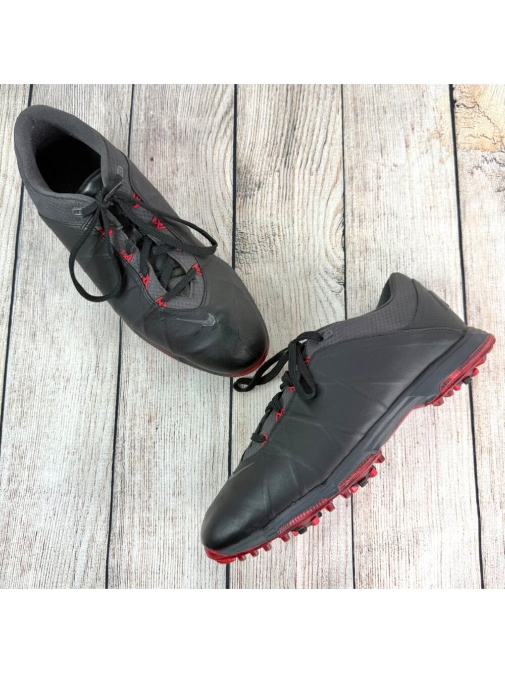 Nike Mens Lunar Fire Golf Shoes Cleats Black Red Spiked Soles Size 10